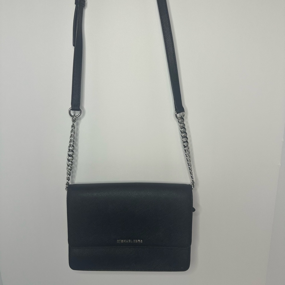 Michael Kors Black Crossbody Bag with Silver Accents